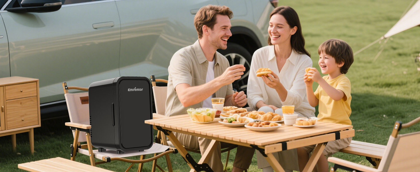 Міні-холодильник Enventor 6л (8 банок), портативний охолоджувач та підігрівач, живлення AC/DC 12V для авто, спальні, косметики та напоїв, чорний
