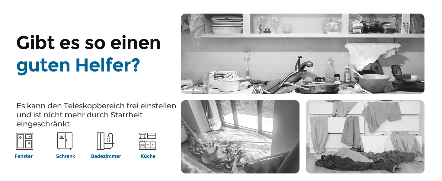 Штанга для штор без свердління AIZESI, 113-197 см, телескопічна, чорна (діаметр 22 мм)