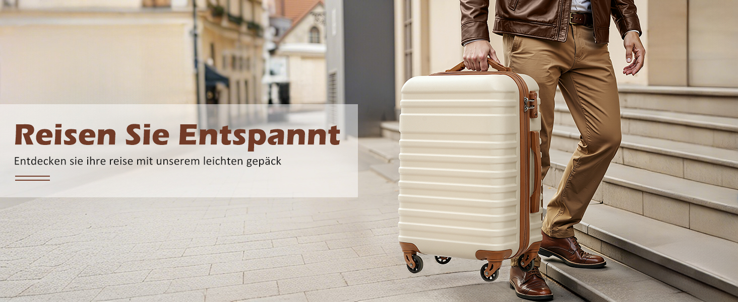 Набір валіз COOLIFE 3шт: велика валіза, сумка для подорожей, культиватор. ABS, TSA-замок, 4 колеса. Білий/коричневий.