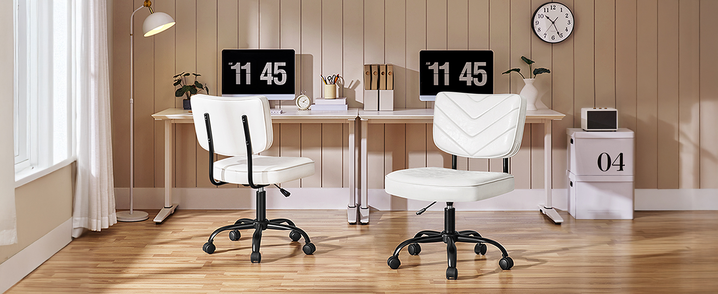 Крісло офісне Yaheetech з регульованою висотою сидіння, обертається на 360°, штучна шкіра, з роликами для офісу/вітальні, біле