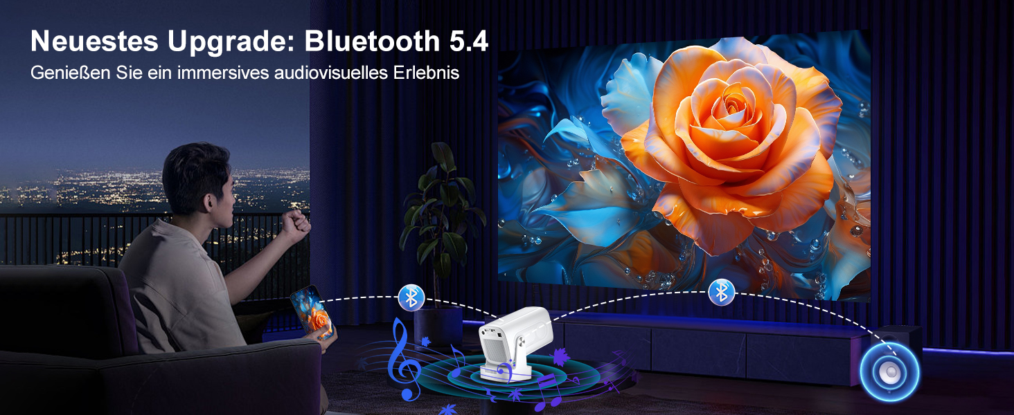 Beamer 4K HY260pro: Портативний проєктор з Wi-Fi 6, Bluetooth 5.4, Android TV, 180° обертанням, 18000 люмен, 5W динамік для дому та відпочинку