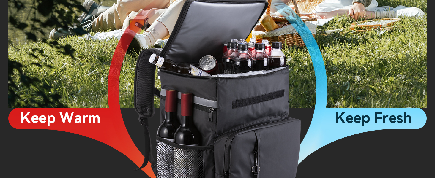 Термосумка-рюкзак MATEPROX 40L чорного кольору: ізольована, водонепроникна, з відкривачем для пляшок, для пікніка, кемпінгу, BBQ та походів