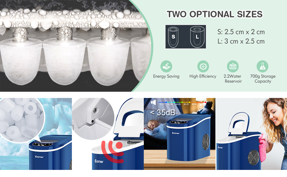 Машина для приготування льоду RELAX4LIFE: 12 кг/24 год, 2 розміри, 2.2 л бак, для дому та офісу (зелена)