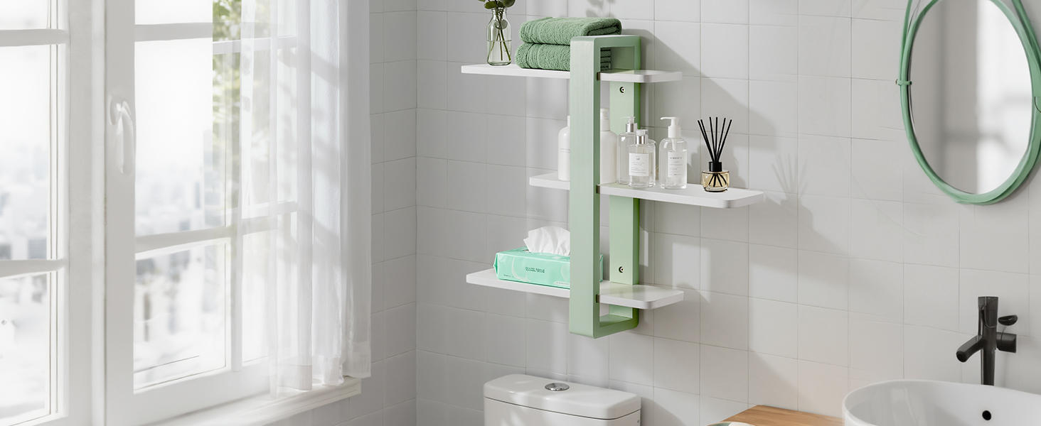 Полиця настінна дерев'яна SUMGAR Wandregal, плаваюча, 3-ярусна, 50x58 см, м'ятно-біла, для вітальні, спальні