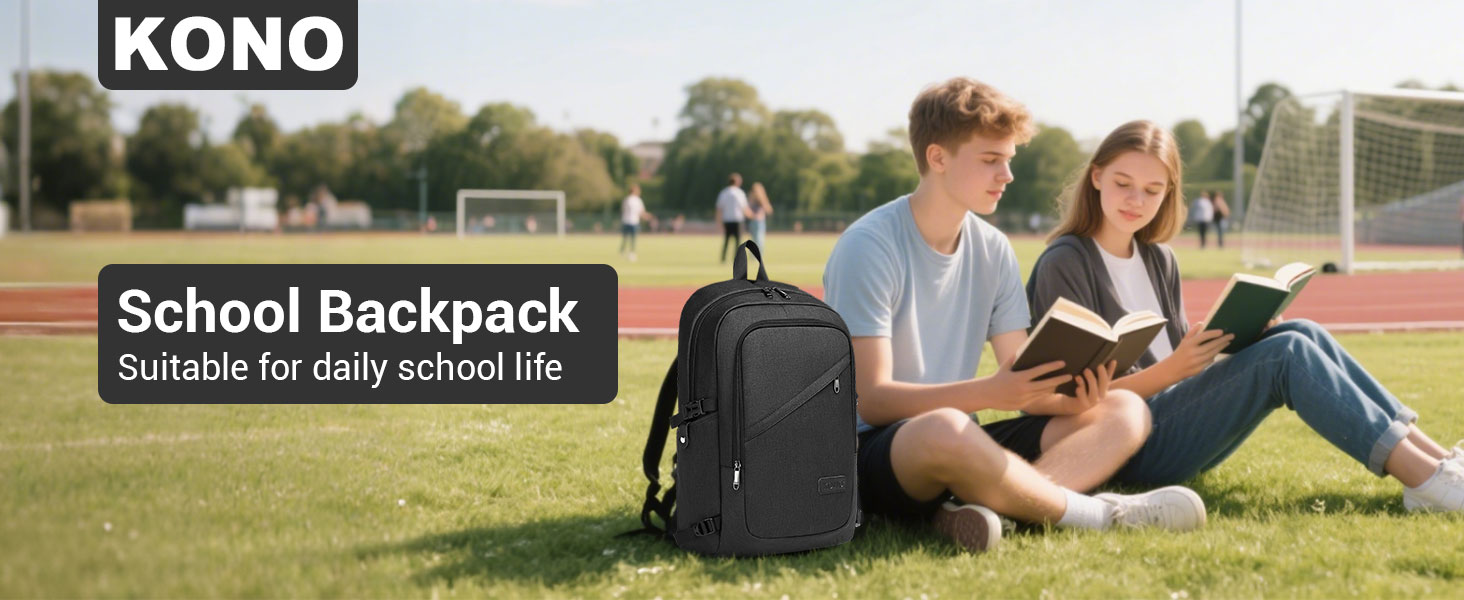 Чорний рюкзак для ноутбука KONO 15.6 дюймів, водонепроникний, антикрадійний, для роботи, подорожей та навчання
