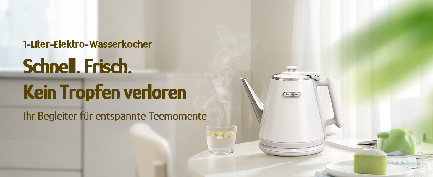 Електричний чайник Hazel Quinn, 1 л, ретро-дизайн, білий перламутровий, з нержавіючої сталі 304, 1360W, BPA-free, автоматичне відключення