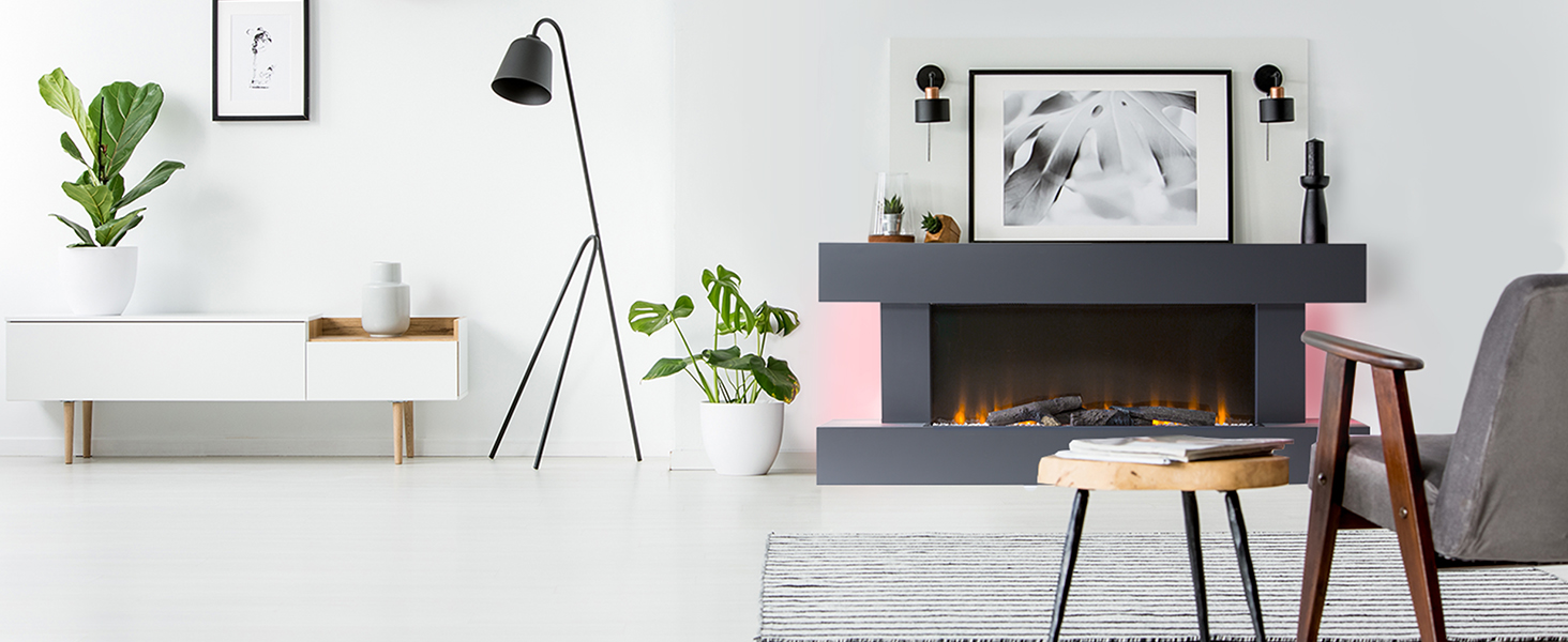 Електрокамін Klarstein Light & Fire 2 Smart, 2000 Вт, LED-імітація полум'я, настінний, з пультом і таймером, економний, корпус з МДФ, білий/чорний