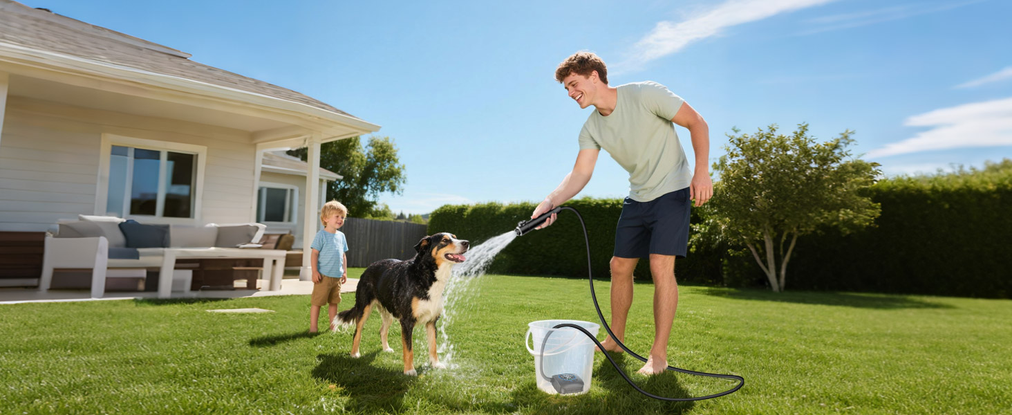 Портативна душ для кемпінгу AUTOPkio з акумулятором 8000mAh, насосом та дисплеєм, IPX8, чорний