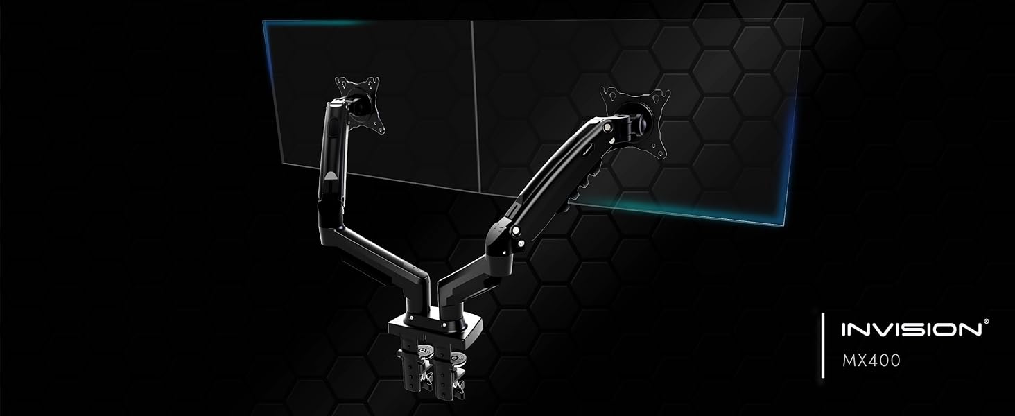 Кріплення для монітора Invision MX400 - 2 монітори, 19-32 дюйми, VESA 75/100 мм, регулювання висоти, настільний кріплення