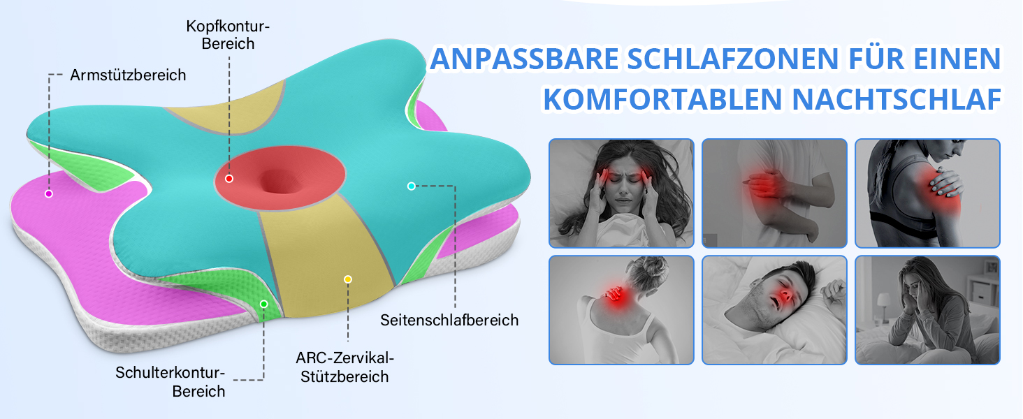 Подушка для шиї Ehomfory з Memory Foam, ергономічна для сну на боці, спині та животі, 67x37x9/12 см, срібляста