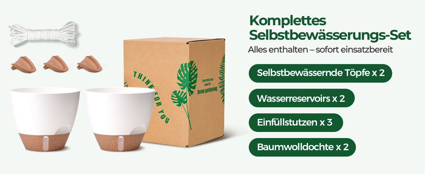 Набір 4 самополивні горщики для квітів T4U з індикатором рівня води, легкі у догляді, великі (25 см, білі)