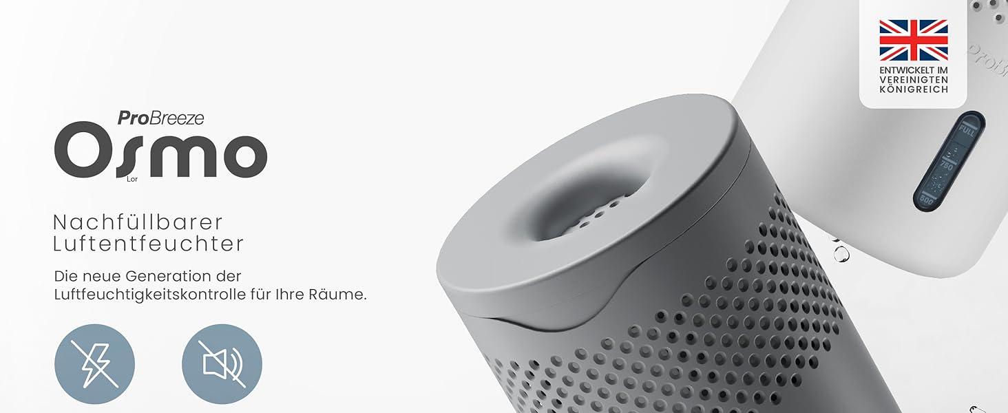 Зволожувач повітря Pro Breeze Osmo – безшумний, з можливістю поповнення – для дому, спальні, шафи, авто – міні-зволожувач без живлення – таблетка 700г (до 100 днів) сірий