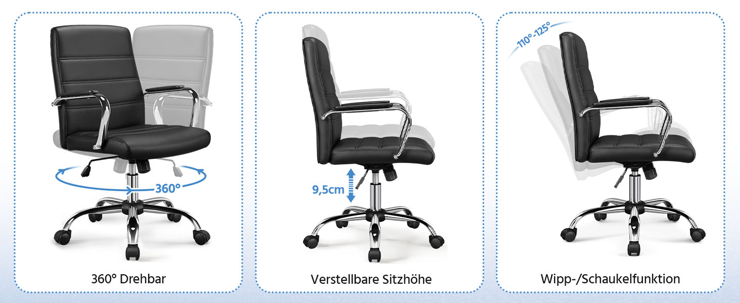 Крісло офісне Yaheetech чорне з підлокітниками, регульоване, на коліщатках для дому/офісу