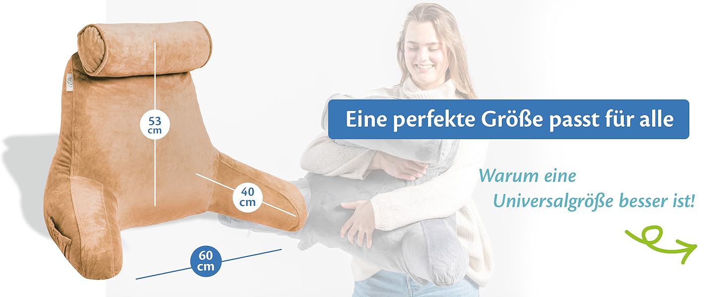 Подушка для читання Ella Lesekissen для ліжка та дивану з знімною подушкою для шиї - спинна подушка для ліжка. Подушка для читання з піною з пам'яті з підлокітниками, ідеально підходить для читання, перегляду телевізора, відпочинку або як спинна підтримка (колір: коричневий)