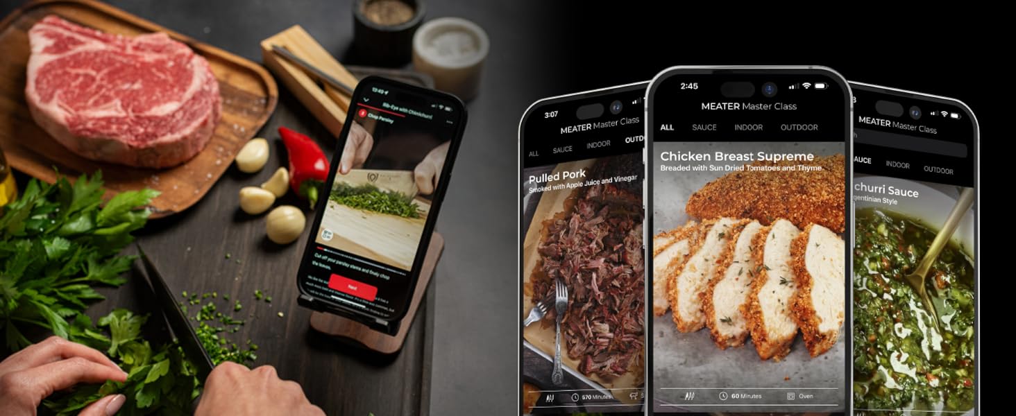 MEATER SE: Бездротовий розумний термометр для м'яса з Bluetooth | Великий радіус дії | Вимірює температуру м'яса та навколишнього середовища | Для приготування на грилі, в духовці, мангалі, на кухні, у коптилці, ротатерії | З чорним зарядним пристроєм