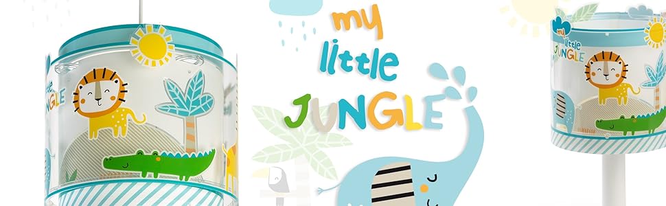 Дитяча настільна лампа Dalber Little Jungle, 40 Вт, барвиста - Тварини джунглів леви, слони, жирафи, крокодили