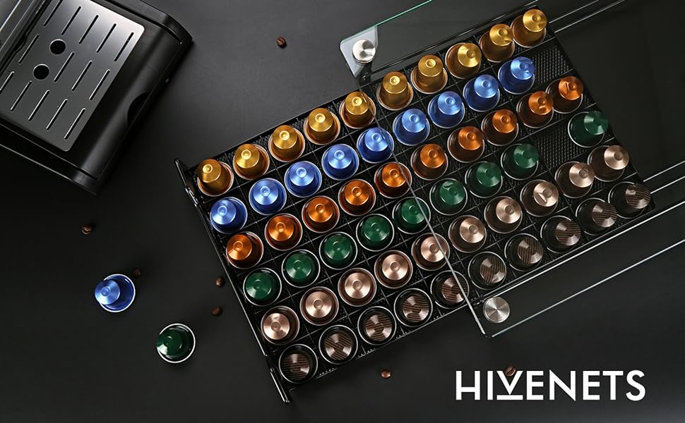 Тримач для кавових капсул HiveNets Nespresso, підставка для капсул, ящики із загартованого скла, органайзер для 60 предметів