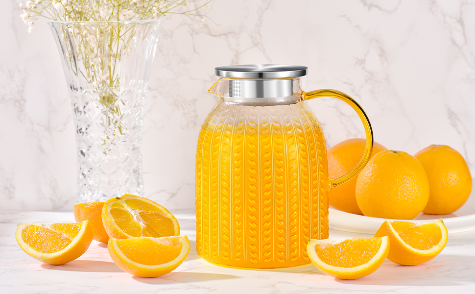 Скляна карафа Aofmee 2 літри з кришкою: для води, соку, айс-ті, преміум якість