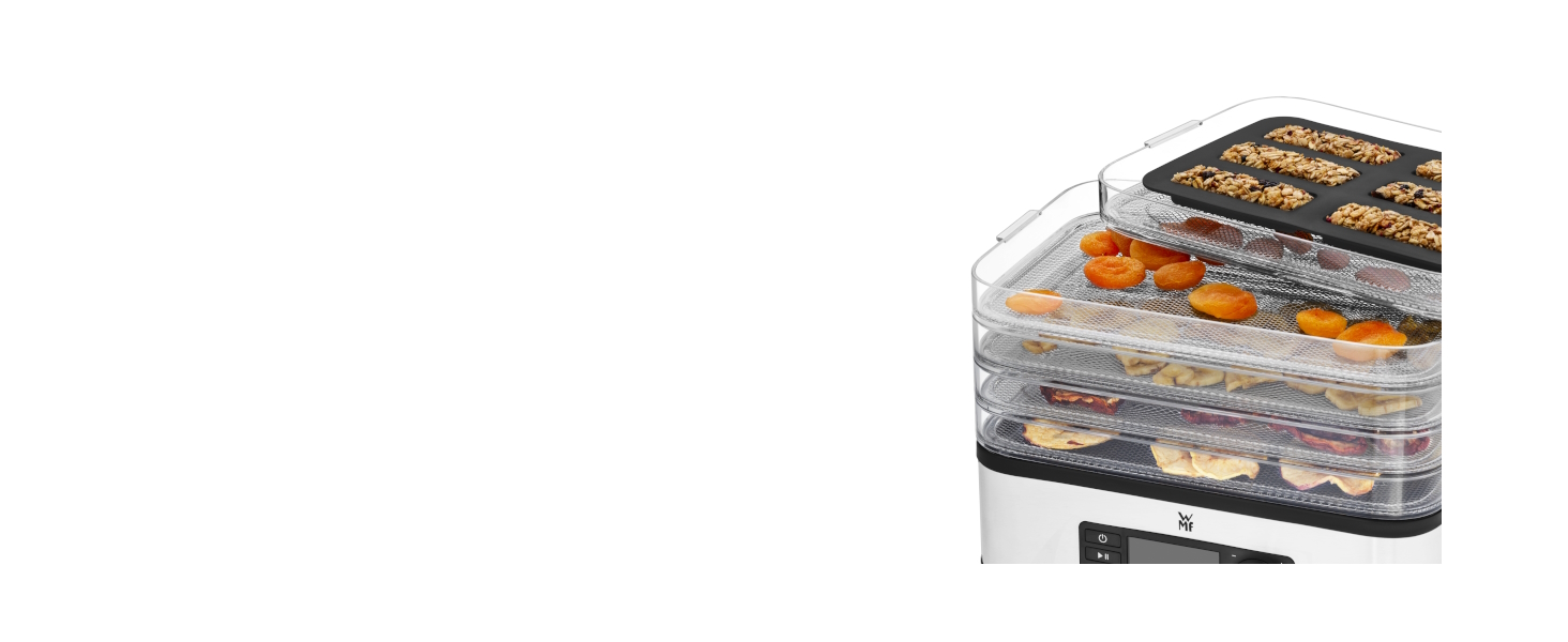 Сушарка для фруктів та овочів WMF Küchenminis Edelstahl, 5 ящиків, 30-70°C, таймер до 24 год, з контейнерами для зберігання