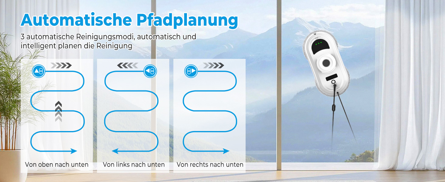 Робот для миття вікон, 5600Pa, з автоматичним розпиленням, 3 режими, інтелектуальна навігація, розпізнавання країв, пульт ДУ, система безпеки та 10 ганчірок для миття