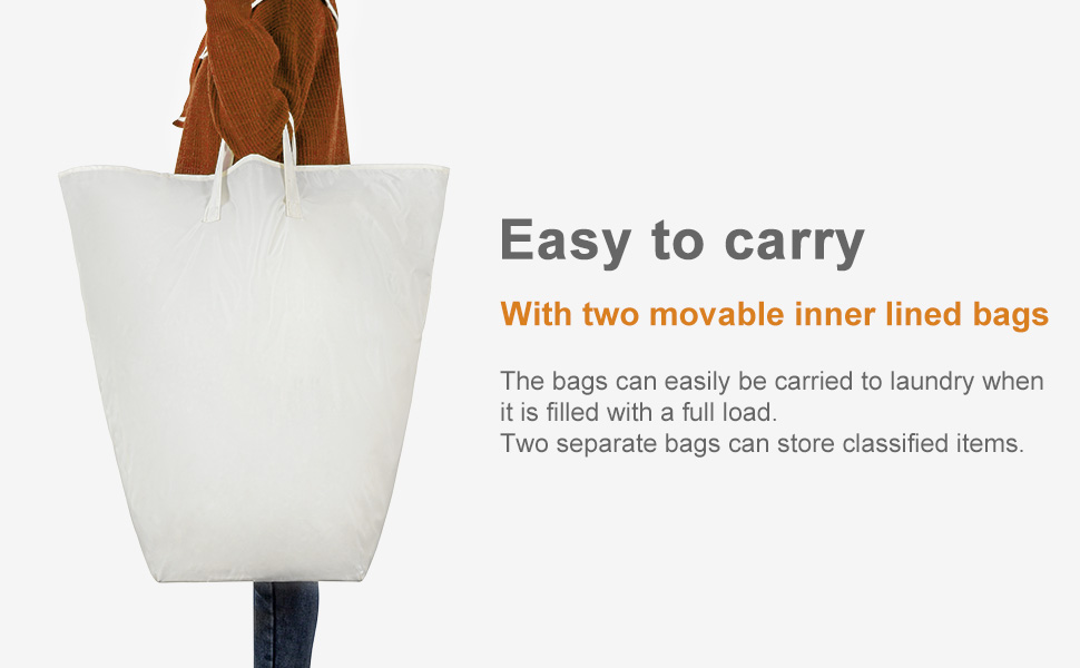 WOWLIVE Кошик для білизни з кришкою, великий, розкладний, 2 секції, з ручками (154л, Бежевий+сірий)