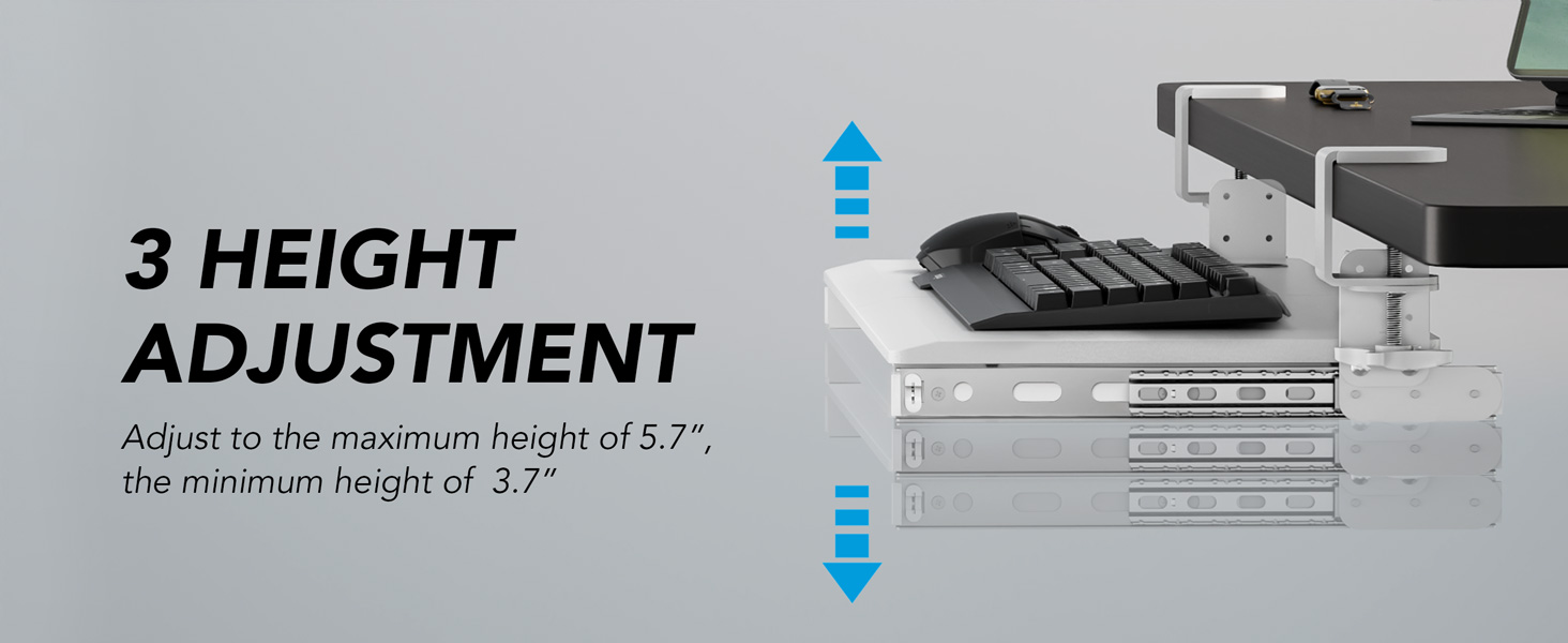 Висувна підставка для клавіатури під стіл з К-подібною фіксацією, великого формату, стійка, висувна платформа 838 мм x 280 мм, білий колір