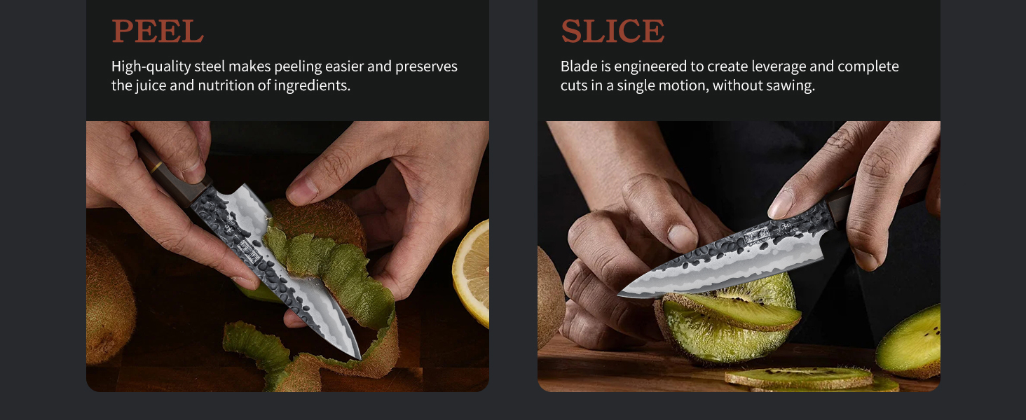 Японський ніж Сантоку HOSHANHO 18 см, ручна робота, з високоякісної сталі, ергономічна ручка, подарункова коробка (ніж-шпелінер 9,5 см)