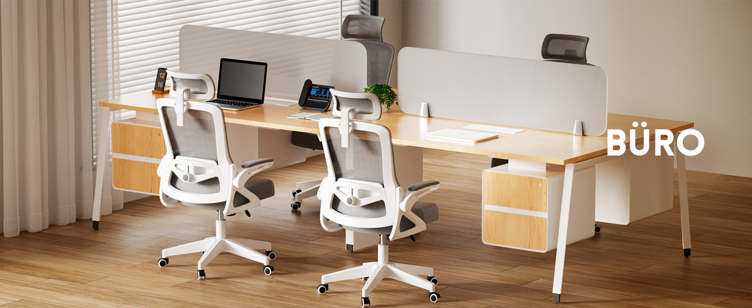 Ергономічне крісло для офісу та геймінгу, широке сидіння, регульовані підлокітники, біло-сіре, 90° підйом підлокітників