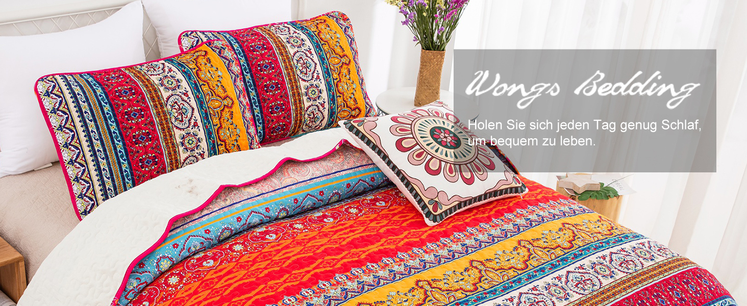 Постільна покривало WONGS BEDDING Boho 3-предметний комплект (220x240 см) з 2 наволочками 50x70 см, стібана ковдра з мікрофібри для спальні та дивана, Беміс