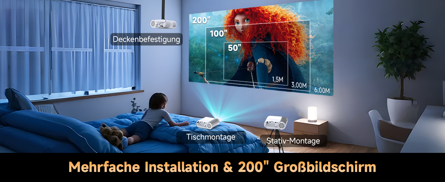 Міні проєктор Beamer Bluetooth WiFi 1080P: Підтримка iPhone/Android, HDMI, USB, Fire Stick, PS5. Компактний проєктор для телефону, фільмів, дому та відпочинку на природі