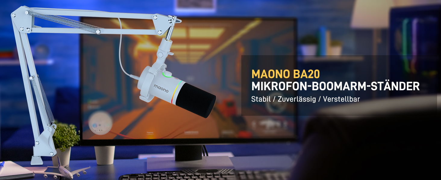 Мікрофон Maono BA20 з кріпленням-стійкою для подкастів, геймінгу та стрімінгу (білий)