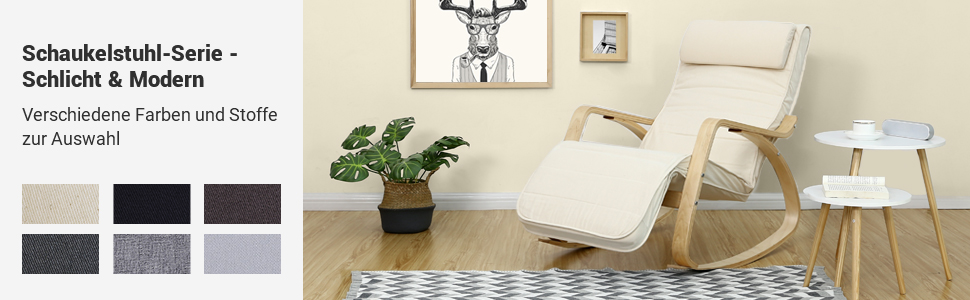 Крісло-гойдалка SONGMICS з берези, бежеве, з регульованою підставкою для ніг, бавовняний чохол, до 150 кг