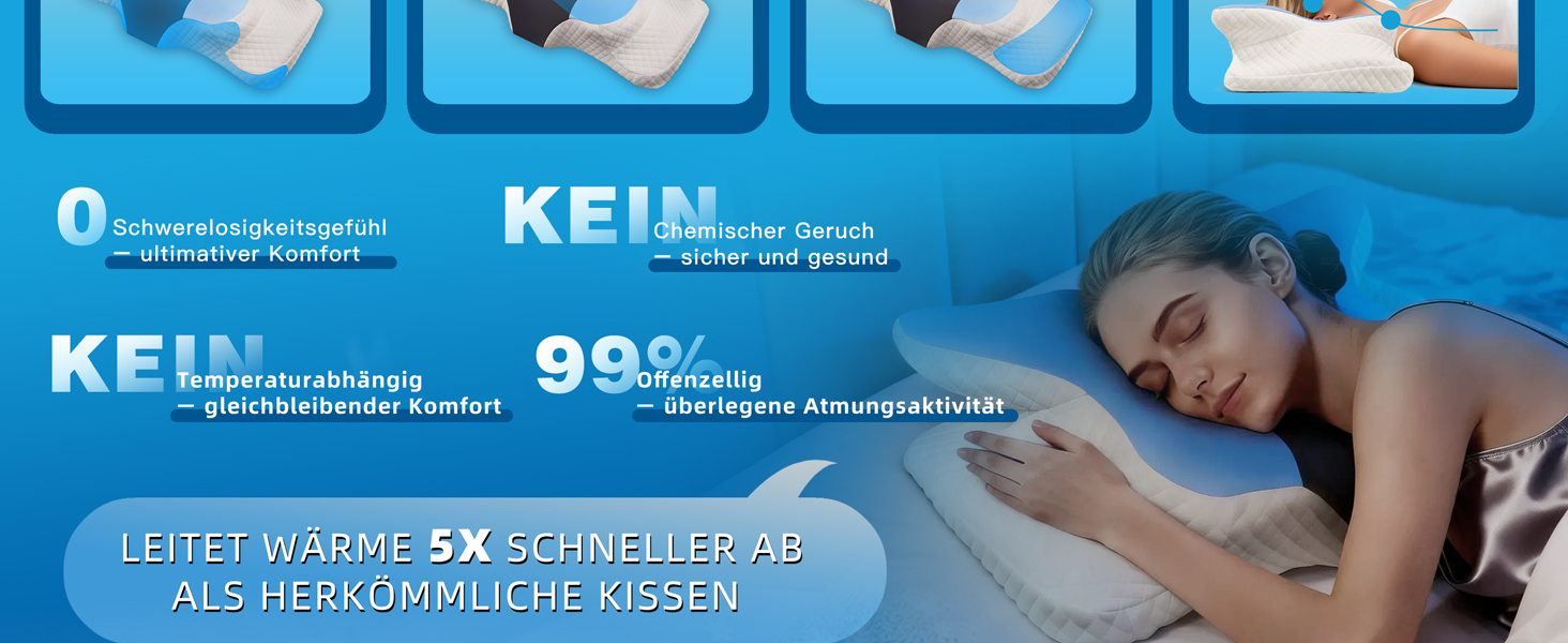 Ортопедична подушка для шиї з memory foam - для тих, хто спить на боці, знімний чохол, що охолоджує, для дорослих