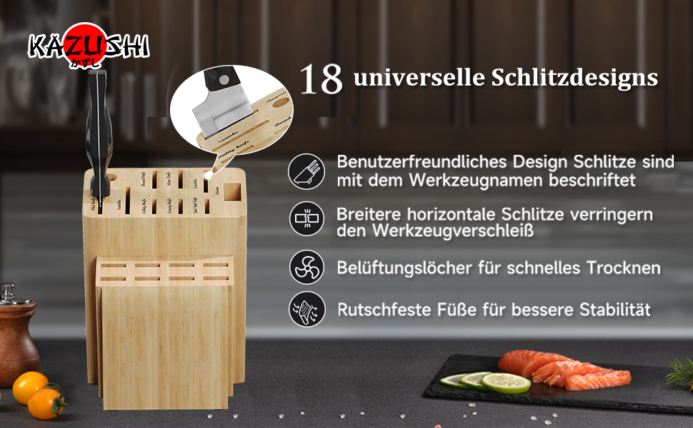 Набір ножів Messerblock: 19 предметів, нержавіюча сталь, з підставкою з дерева, для професійної кухні, з точильним каменем