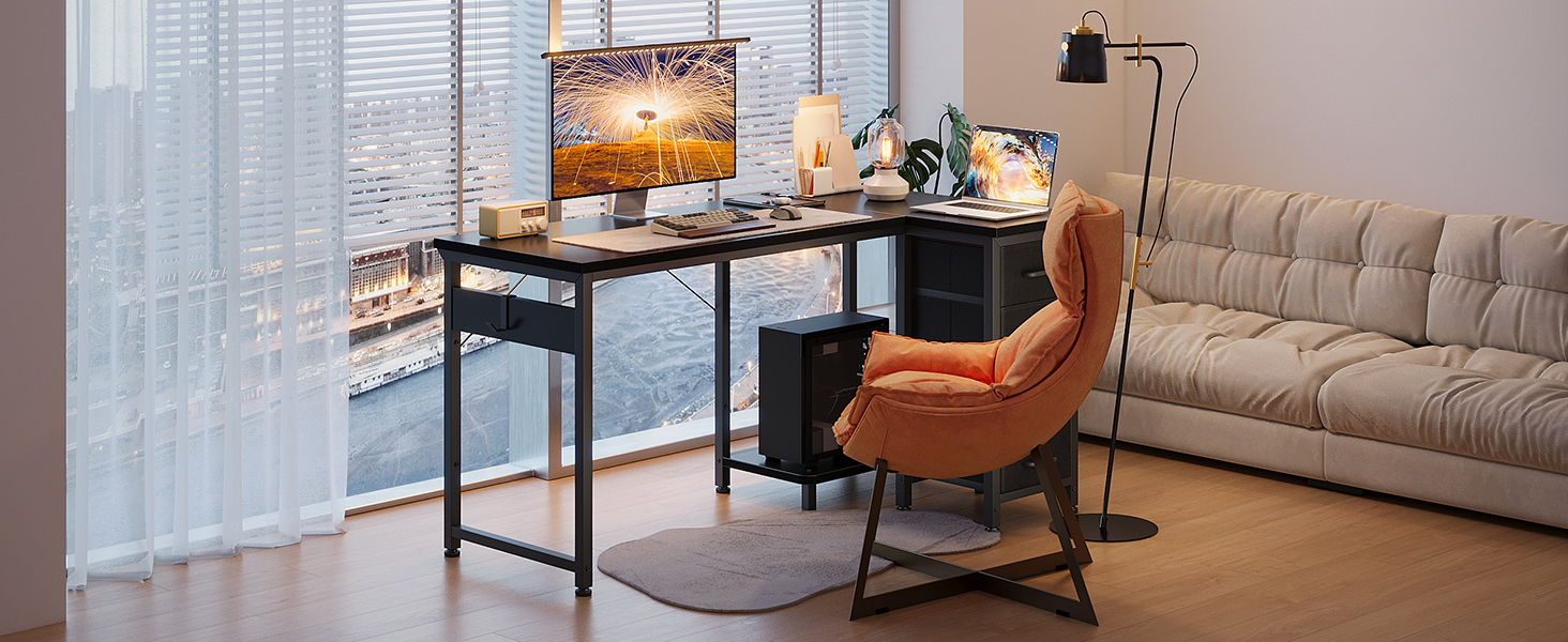 Комп'ютерний кутовий стіл Coleshome 100x70 см з 4 шухлядами, білий. Регульований стіл для офісу, кабінету, спальні. Розміри: 100x70 см, 120x70 см (чорний)