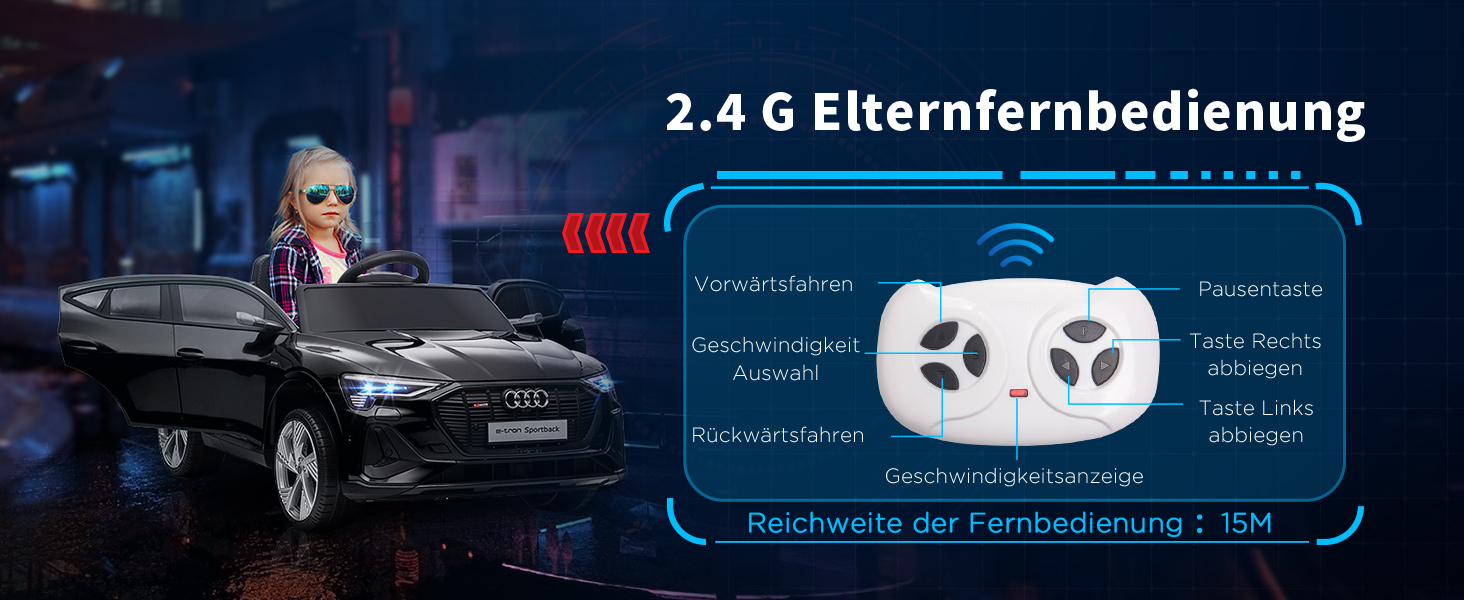 Дитячий електромобіль Audi E-tron 12V HOMCOM, з пультом, ременем безпеки, музикою (MP3/USB/TF), для дітей 3-5 років, чорний