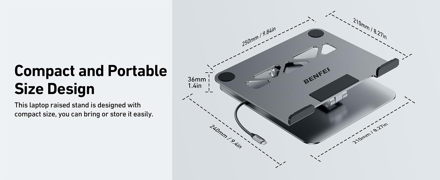 Підставка для ноутбука BENFEI з док-станцією 7-в-1 USB-C: HDMI 4K@60Hz, SD/MicroSD, Power Delivery 100W, USB 3.2 10Gbps для MacBook Pro/Air, iPad Pro, XPS, ThinkPad