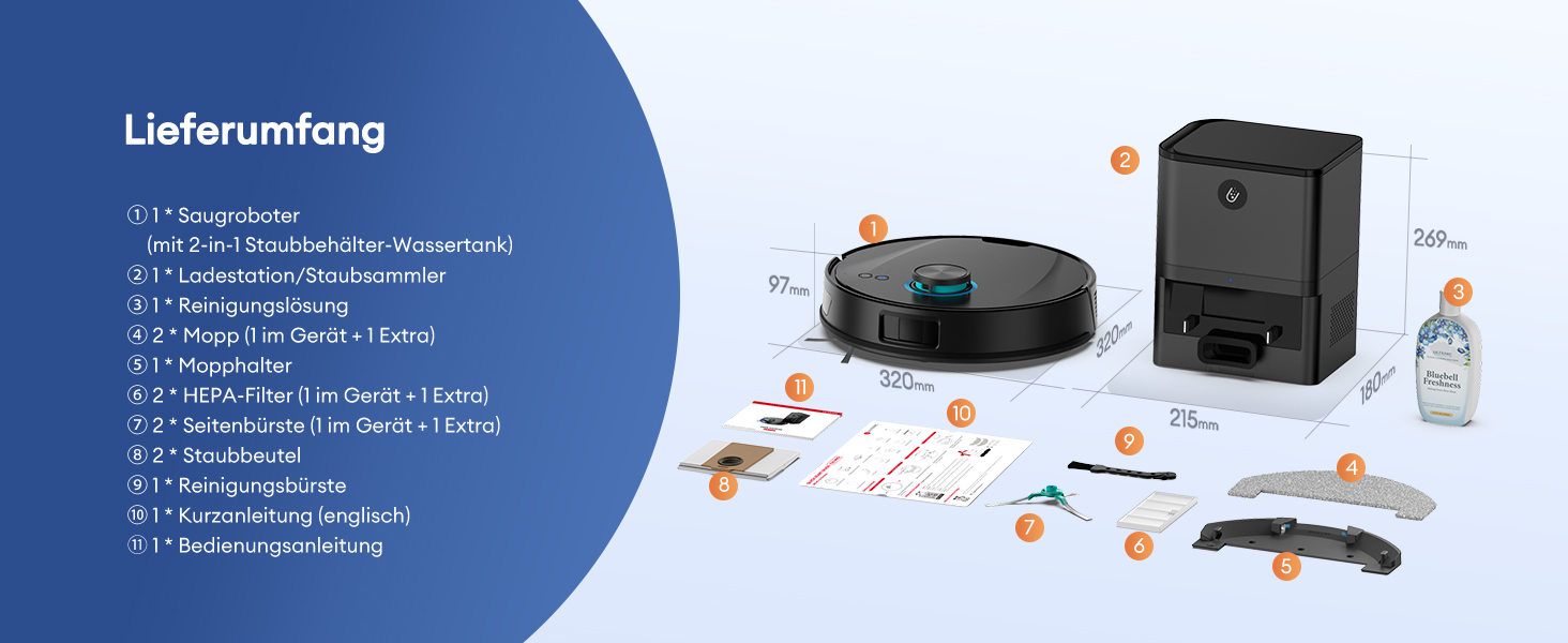 Робот-пилосос Ultenic T20 Pro з функцією миття, 8000 Па, док-станція 3,5 л, для шерсті тварин та килимових покриттів, AI-лазерне уникнення перешкод, керування через додаток