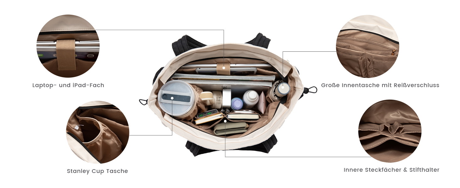 Сумка-шопер LOVEVOOK для жінок: велика, легка, для ноутбука 15,6/17,3 дюймів, робоча/університетська, для роботи, навчання, подорожей (бежево-зелений)