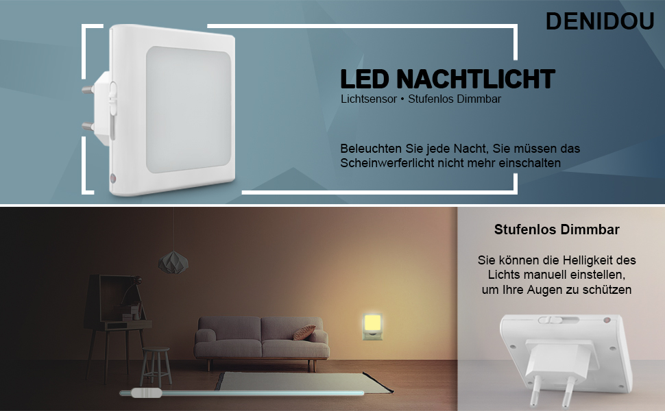 Нічник у розетку з датчиком сутінків, 【2 шт】 Регульована яскравість для дитячої кімнати, спальні, кухні, коридору, сходи, гаража, 2700K тепле біле світло