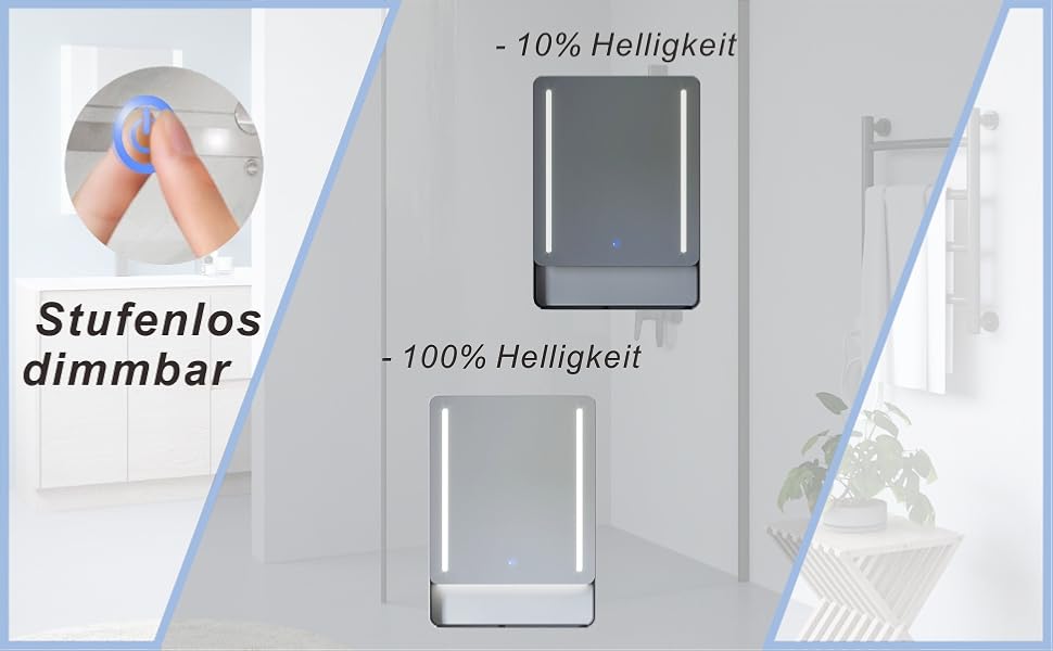 Дзеркало для ванної кімнати AQUABATOS LED 50x70 см з підсвічуванням, сенсорне керування, 6400K, IP44, CE, енергозберігаюче