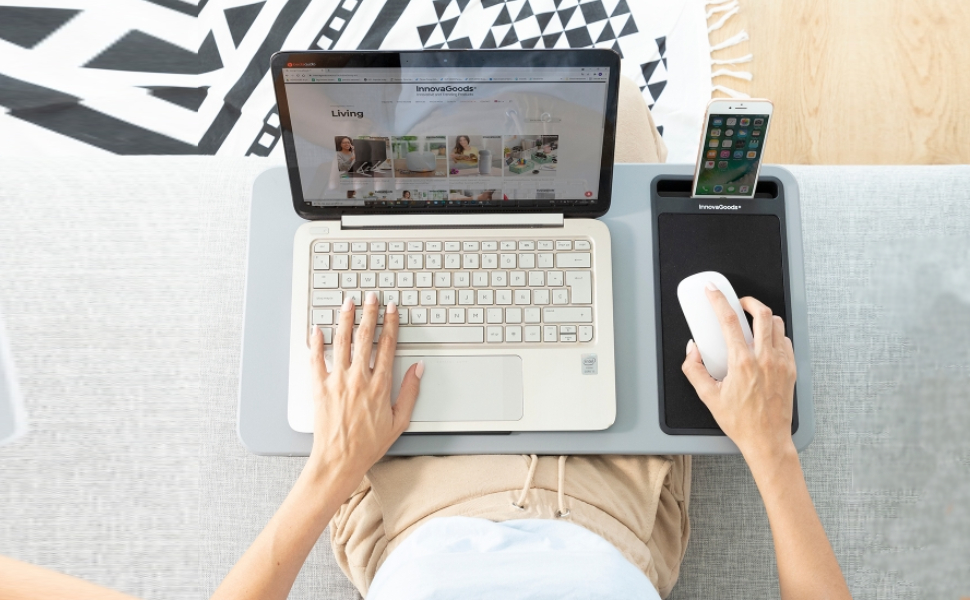 Столик для ноутбука InnovaGoods Deskion з XL-подушкою, зручний та ергономічний для роботи та навчання вдома та в офісі