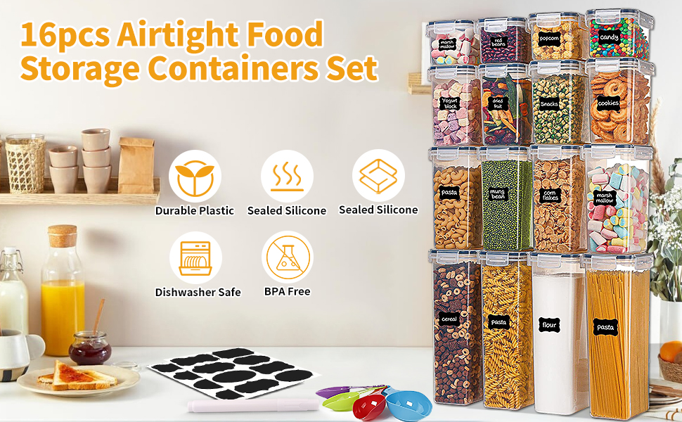 Набір контейнерів для зберігання продуктів, 16 шт. (0.8L+1.4L+2.0L+2.8L), герметичні, BPA-free, для кухні