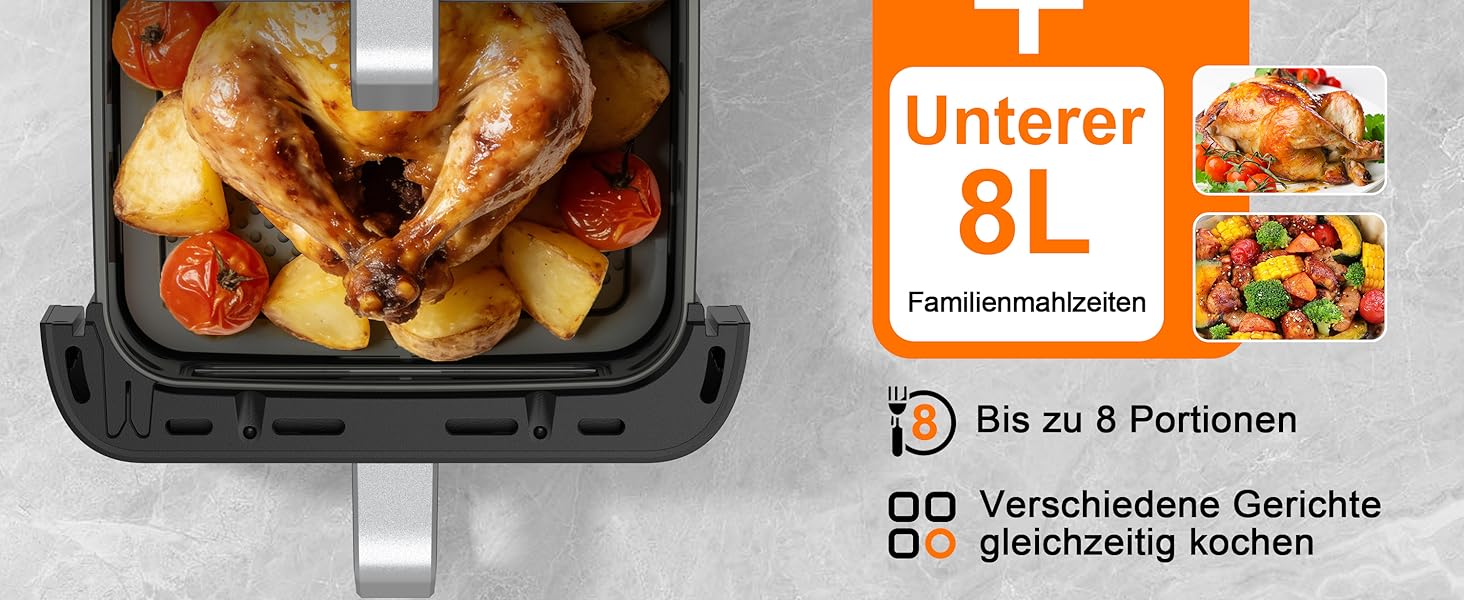 Аерофритюрниця з вікном 12л 12-в-1 Dual Zone (4+8л), двокамерна фритюрниця з сенсорним керуванням та 50 паперовими вкладишами, чорна