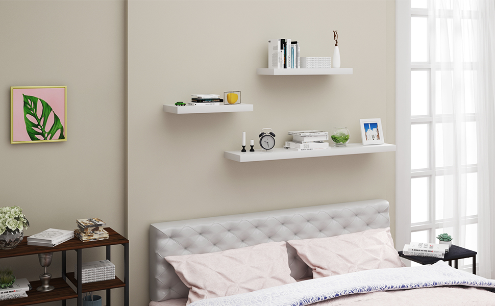 Полиця настінна WOLTU Volato набір 2 шт, плаваюча, для CD/DVD, книг, дерево, 110x22.9x3.8 см, біла глянцева RG9483ws-2