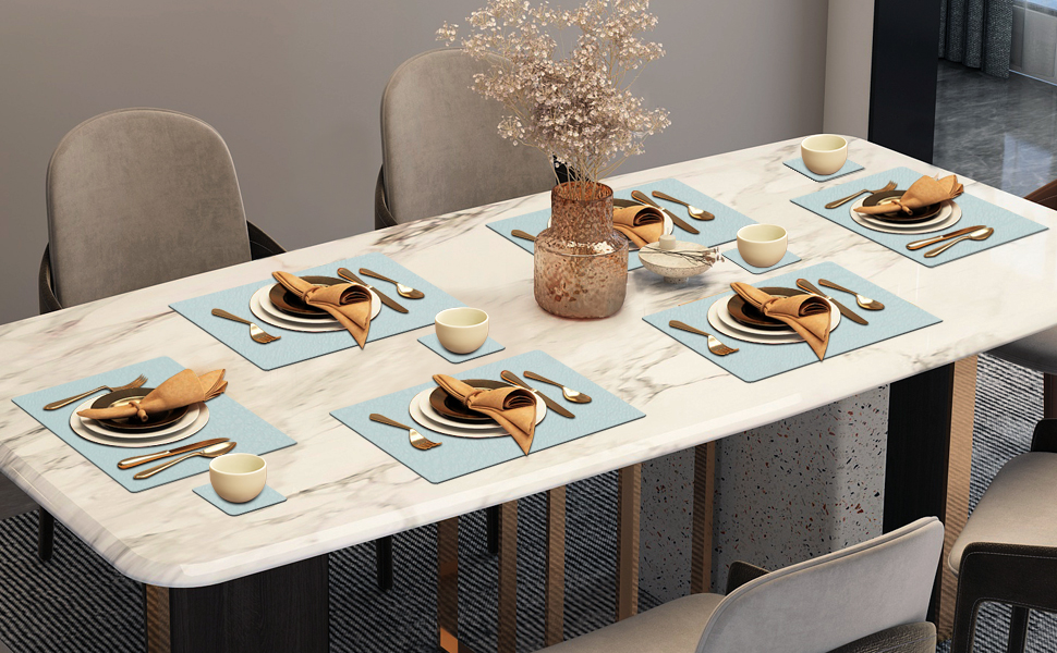 Набори підставки під тарілки YIHELU, 6 шт., штучна шкіра, миються, неслизькі, для кухні та їдальні, м'ятно-зелений/слонова кістка