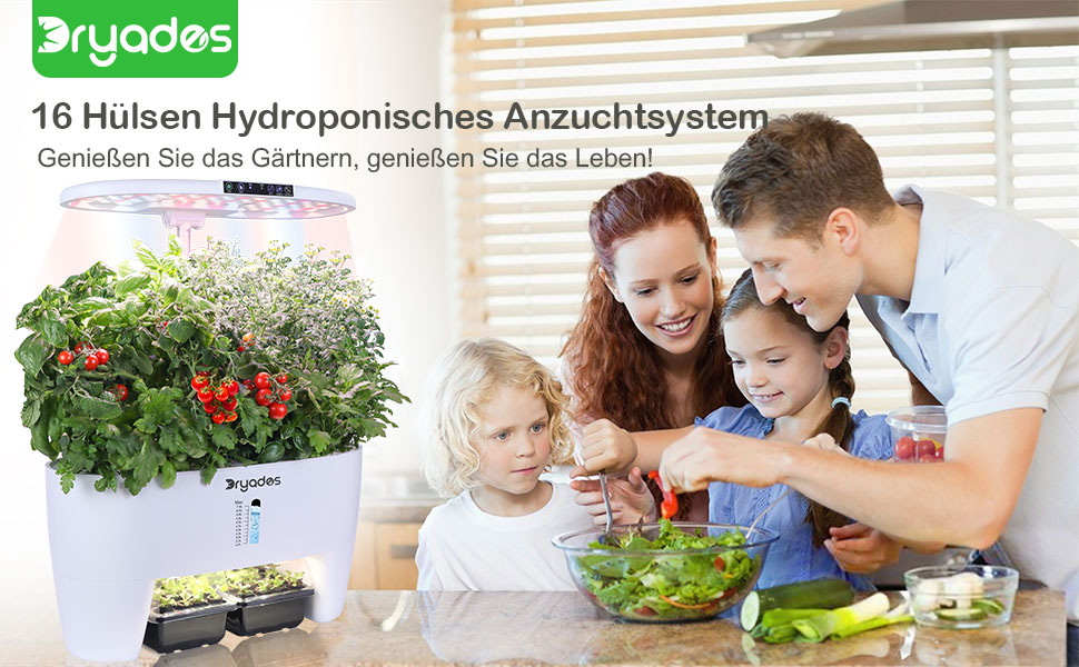 Гідропонна система вирощування: 8 капсул, 24W LED лампа повного спектру з сигналом про низький рівень води | Внутрішній сад для кухні, вітальні, школи | Ідея подарунка для любителів садівництва (16 капсул - Білий)