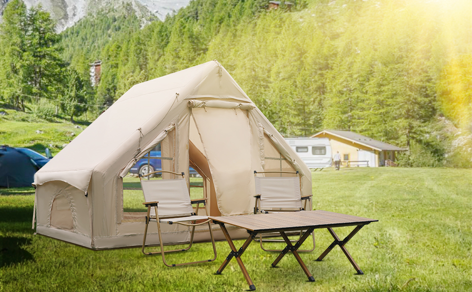 Надувний кемпінговий намет 4-5 осіб Oxford 420D, водонепроникний 3000мм, з насосом та вікнами, для 4 сезонів, 300x200x200 см