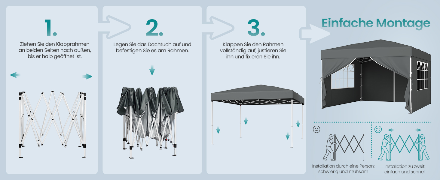 Павільйон SONGMICS 3x3 м, садовий, для відпочинку та заходів, з 4 боковинами (темно-сірий)