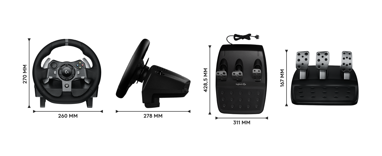 Logitech G920 Driving Force Racing Wheel – Ігровий кермо з Force Feedback 900°, педалі з нержавіючої сталі, для Xbox Series X|S, Xbox One, PC, Mac – Чорний